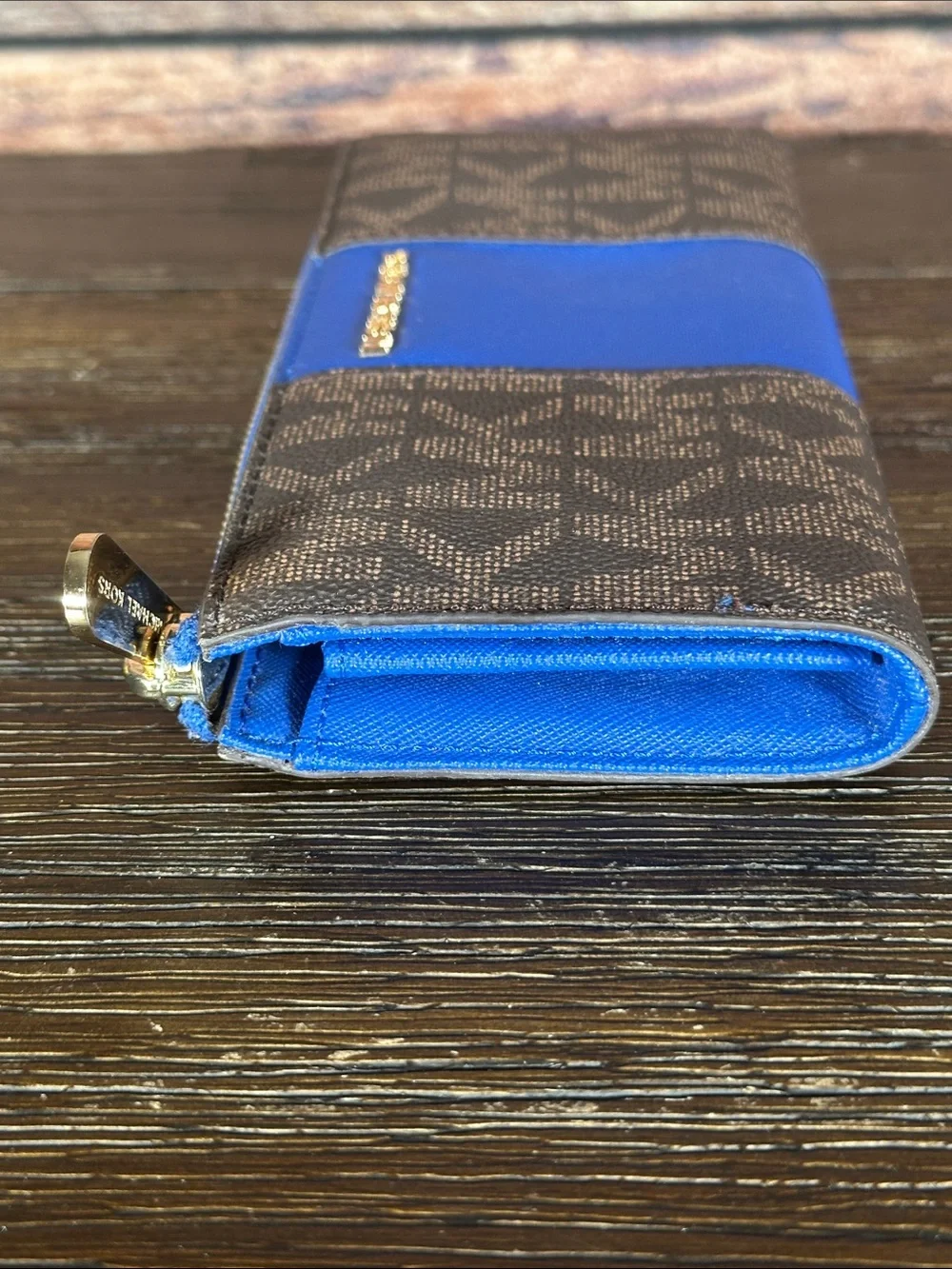 Michael Kors Brown Logo Wallet with Blue Center Panel